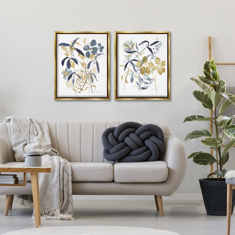 Stupell Whimsy Watercolor Botanicals Framed Floater Canvas Wall Art Design By Krinlox (Set of 2)