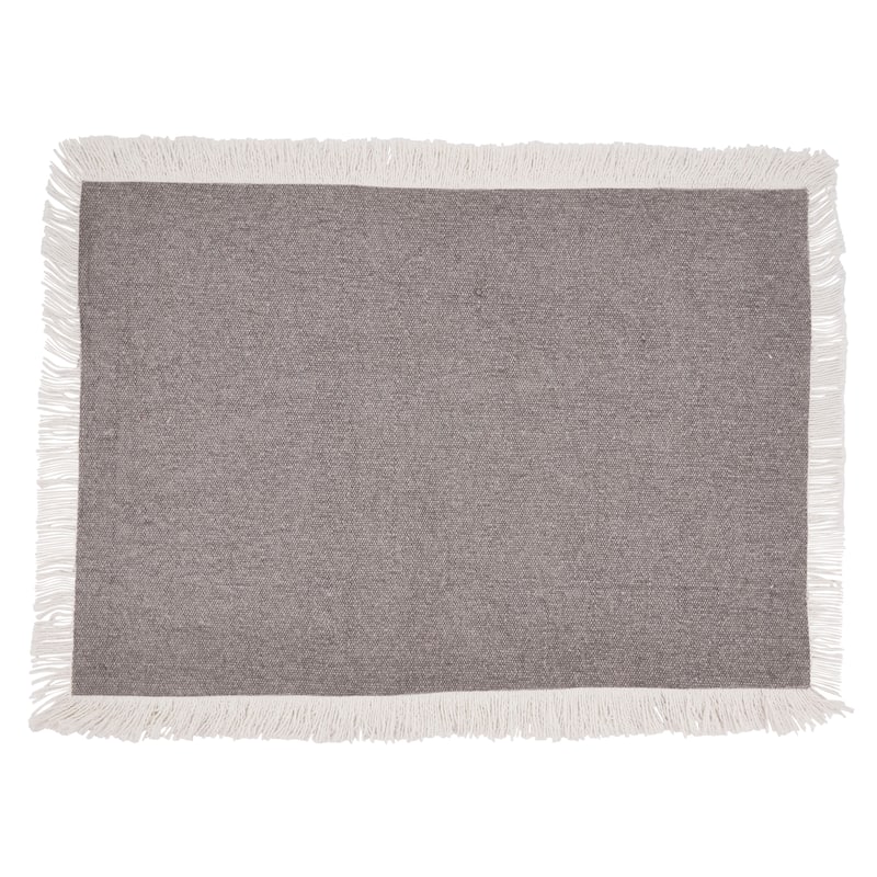 Cotton Placemats With Fringe Border Design (Set of 4) - Grey - Set of 4