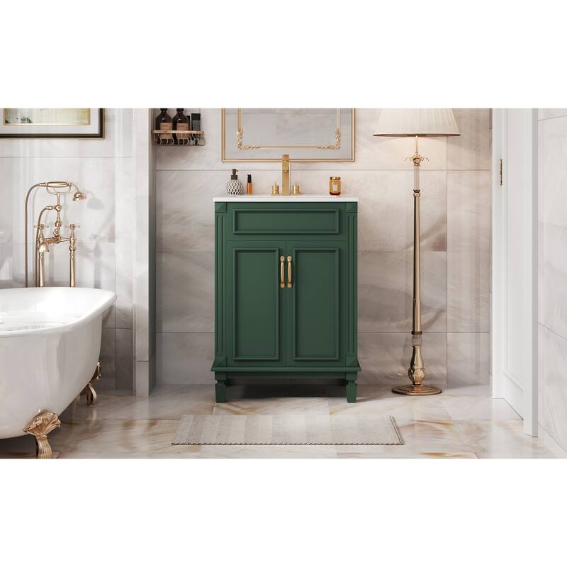 GDFStudio - Modern Bathroom Vanity with Ceramic Sink and 2 Soft-Closing Doors & Adjustable Shelf - 24'W