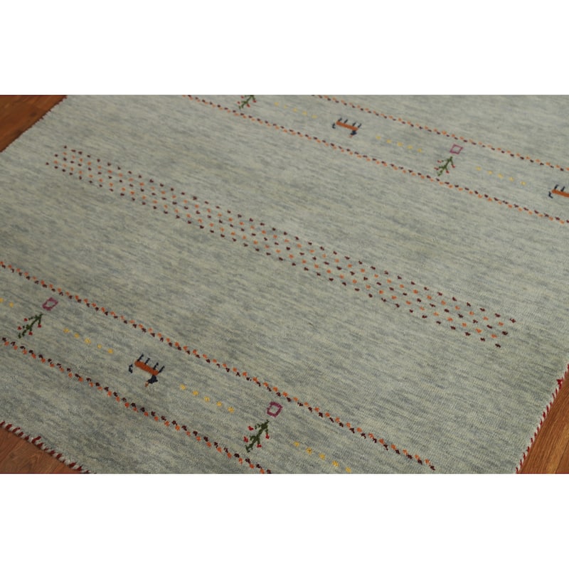 Hand Knotted Oriental 100% Wool Carpet Tribal Animal Pictorial Green Gabbeh Area Rug - 5' 10'' X 3' 11''