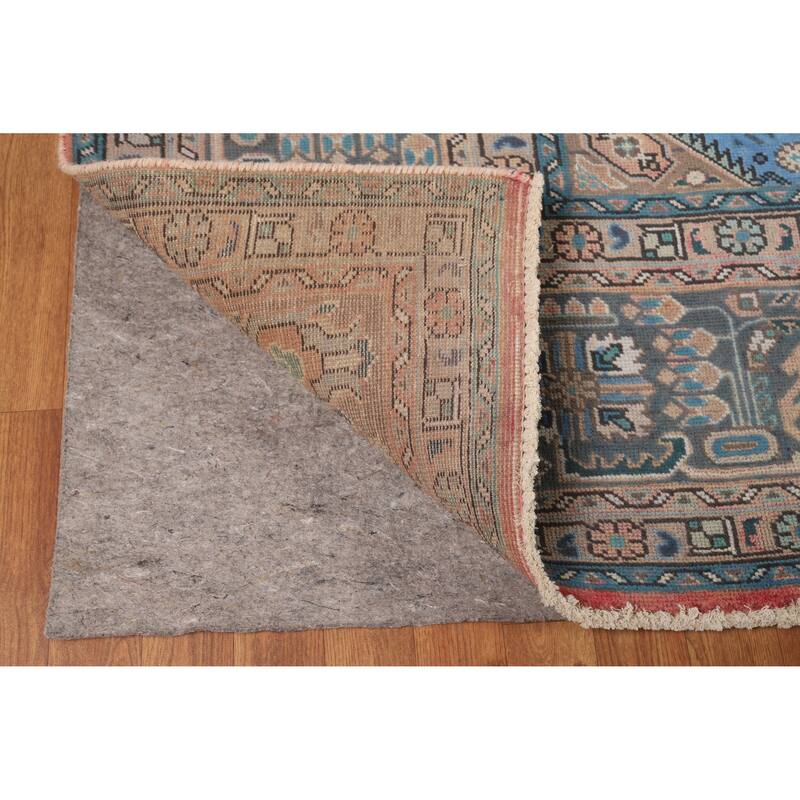 Pink Geometric Tabriz Persian Vintage Rug Hand-Knotted Wool Carpet - 9'8" x 12'11"