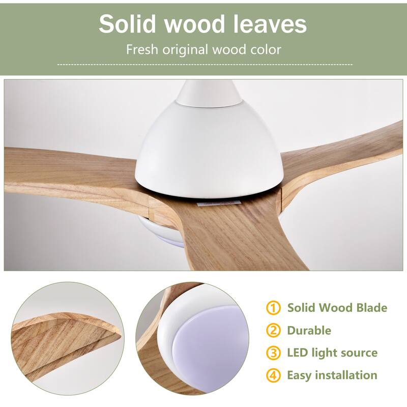 Modern Ceiling Fan Light with Lighting and Solid Wood Blades, Reversible DC Motor for Bedroom and Living Room