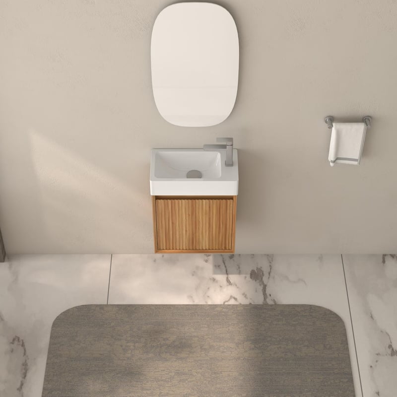 16" Small Bathroom Vanity Wall Mounted,Small Acacia Solid Wood Vanity With White Smc Resin Basin,Vanity With Soft-Close Door