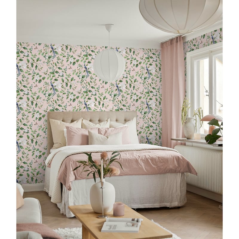Daisy Bennett Designs Chinoiserie Bird Vine Premium Matte Non-Woven Peel and Stick Wallpaper