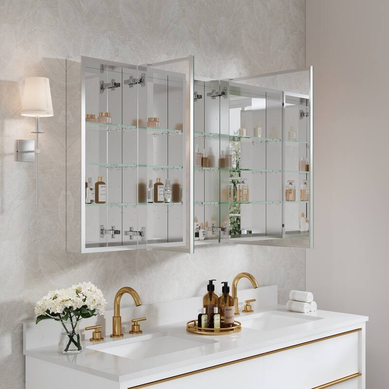 44"W X 30'H Bathroom Recessed or Surface Wall Mount Medicine Cabinet With Adjustable Glass Shelves