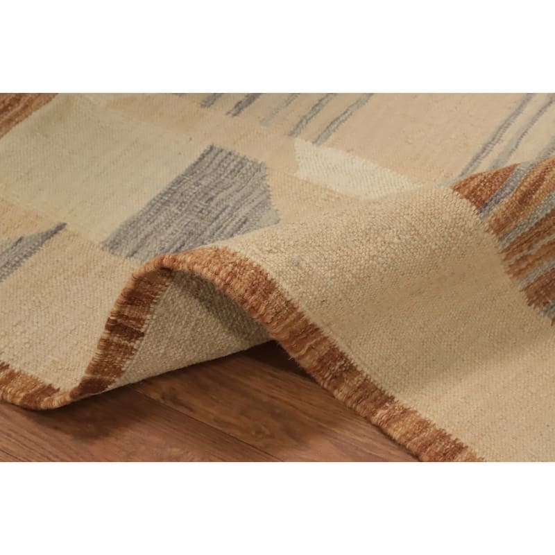 Hand Woven Oriental 100% Wool Carpet Southwestern Tribal Beige & Ivories Kilim Runner Rug - 9' 6'' X 2' 10''