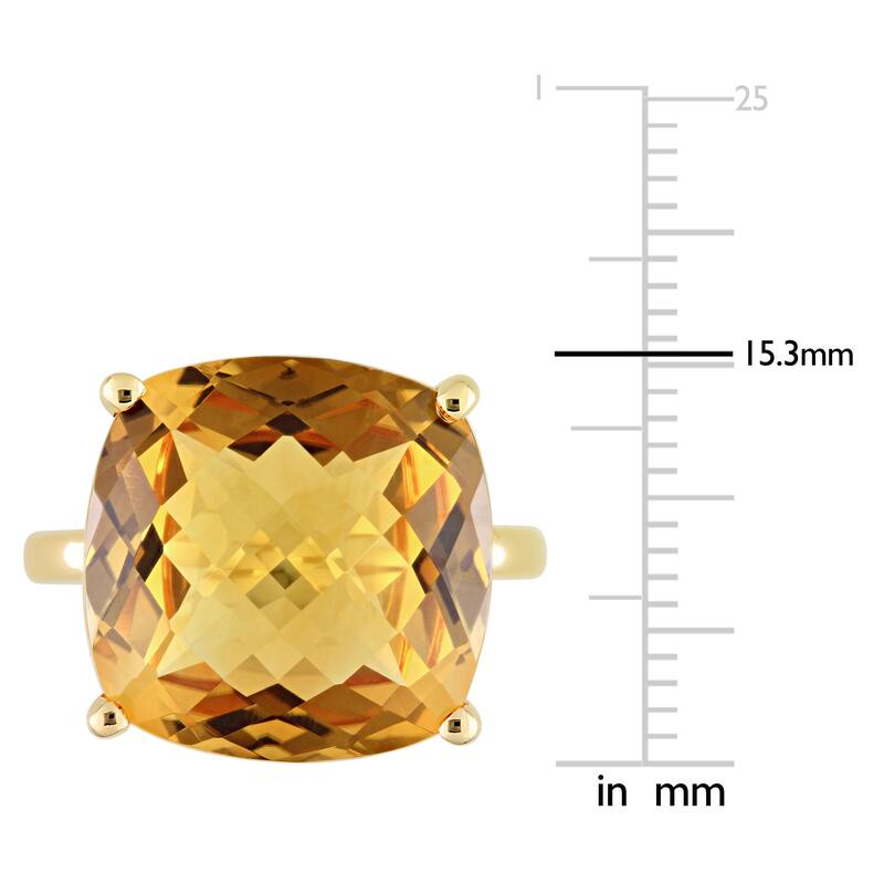 Miadora 13 3/4ct TGW Cushion Checkerboard Madeira Citrine Cocktail Ring in 14k Yellow Gold