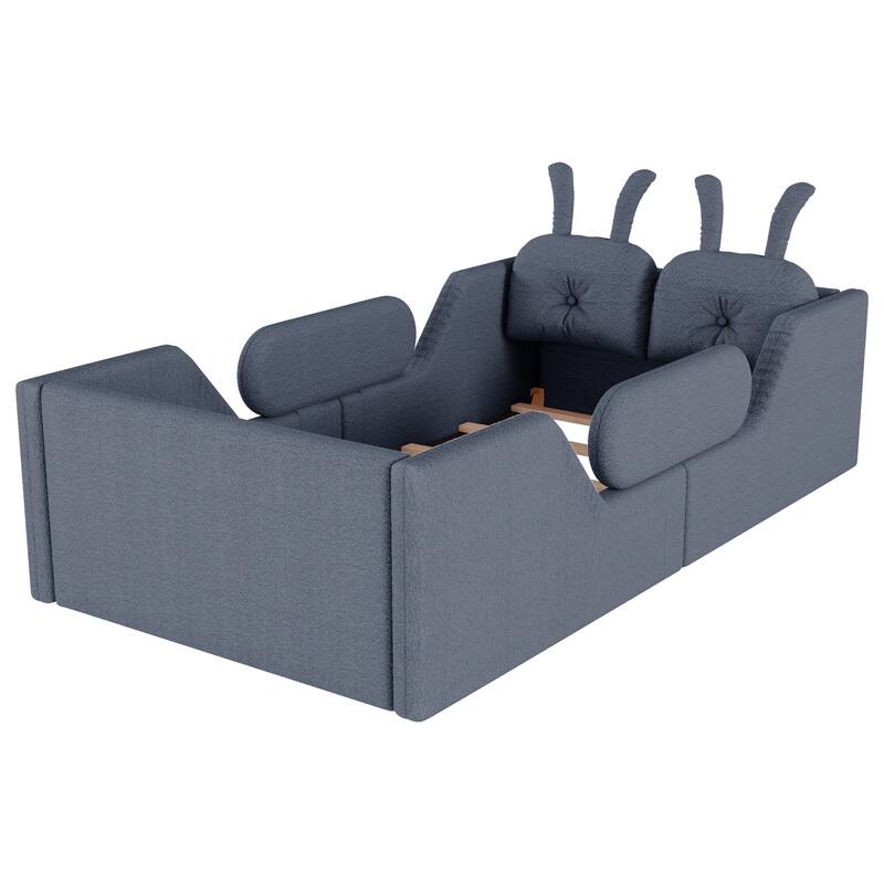 Twin Upholstered Platform Bed with Rabbit Cushion & Removable Rails