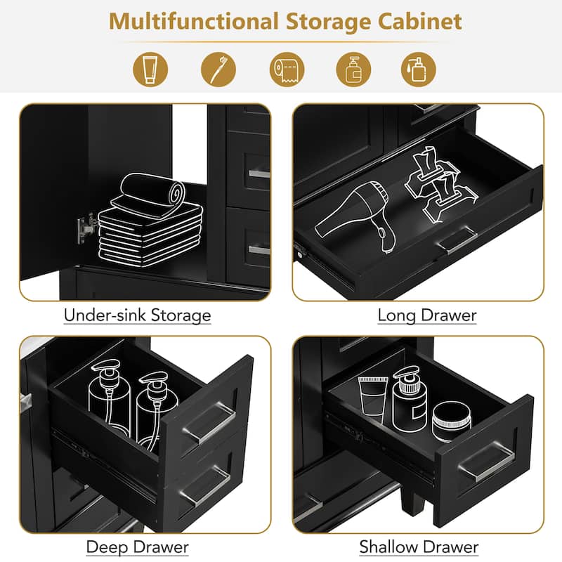 Modern Bathroom Vanity, 30" Freestanding Cabinet with Sink, Bathroom Storage Cabinet with Soft Closing Door and 3 Drawers