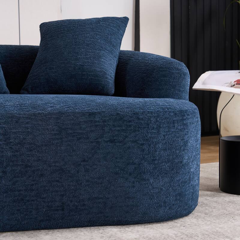 Curved Loveseat Blue Full Compression Sponge Sofa, 30D Chenille No-Assembly Compact Sofa for Small Spaces