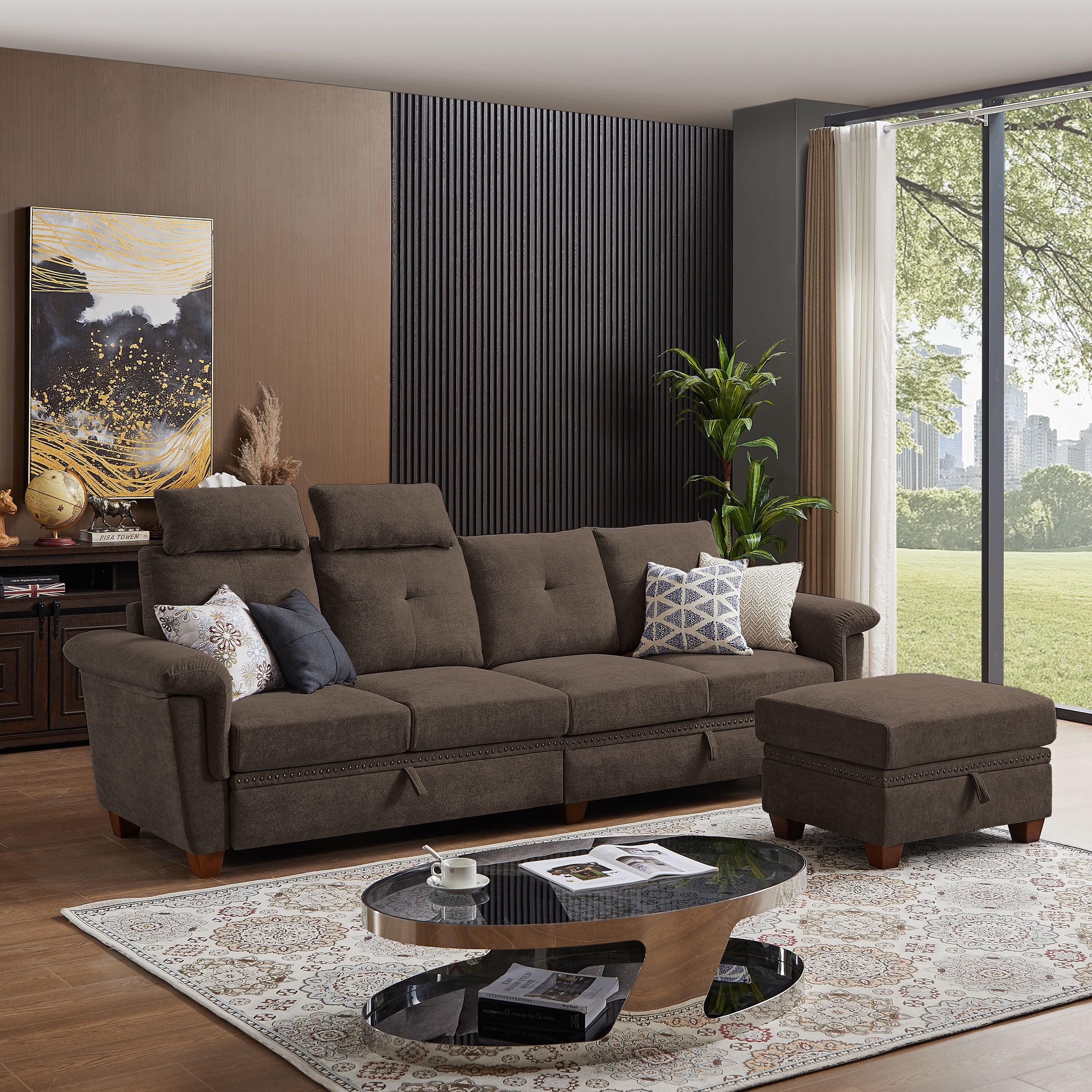 Large brown sectional sales sofa