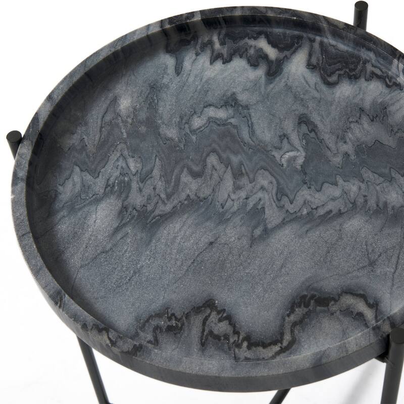 Stella Gray Marble Top w/ Black Iron Base Round Accent Table