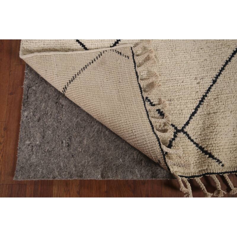 Trellis Moroccan Oriental Area Rug Hand-Knotted Beige Wool Carpet - 5'7"x 8'0"