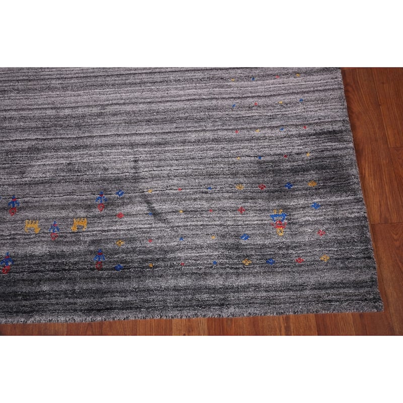 Striped Tribal Gabbeh Indian Area Rug Hand-Knotted Wool Carpet - 5'2"x 7'10"