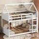 preview thumbnail 3 of 10, Twin over Twin House Floor Bunk Bed w/ Headboards, Footboards and Ladder, Rubber Wood Bunk Bed w/ Safety Guardrails, White
