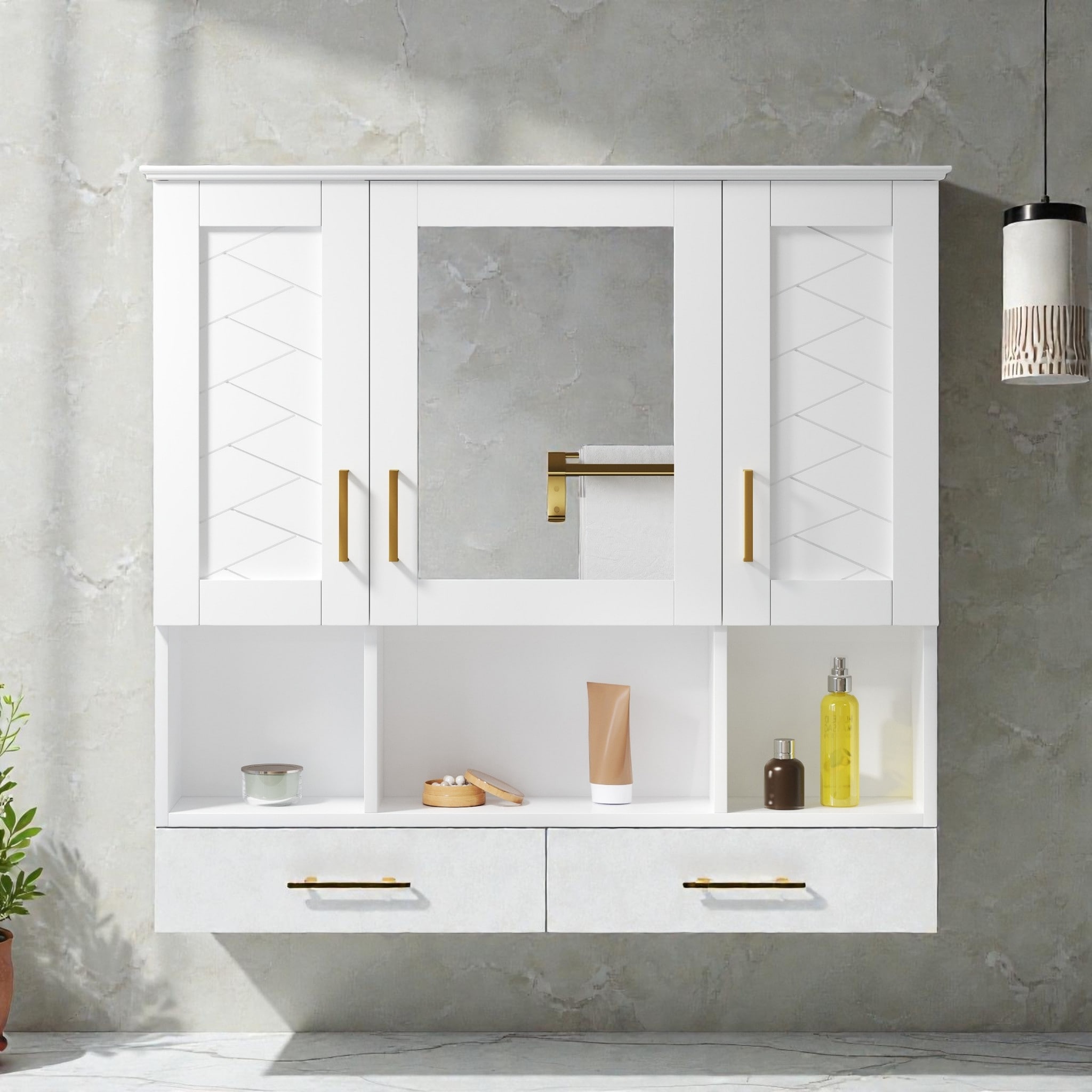 35 Inch Wall Mounted Bathroom Medicine Cabinet with Mirror, Adjustable Shelves, Soft Close Doors