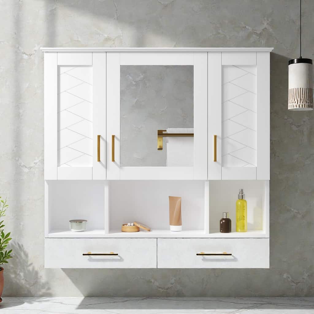 35 Inch Wall Mounted Bathroom Medicine Cabinet with Mirror, Adjustable Shelves, Soft Close Doors