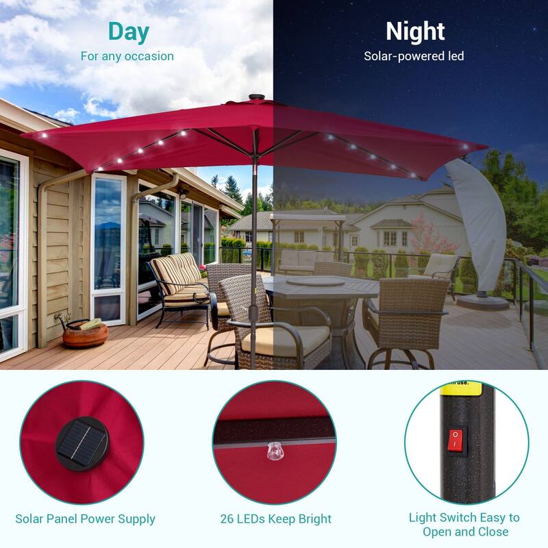 Bonosuki 10 x 6.5ft LED Patio Rectangular Umbrella Outdoor Market Umbrella Aluminium/Steel with Tilt and Crank