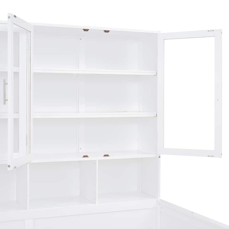 Full Size Solid Wood Storage Bed Frame with 2 Big Drawers Full Size Daybed with Glass-Door Storage Cabinets