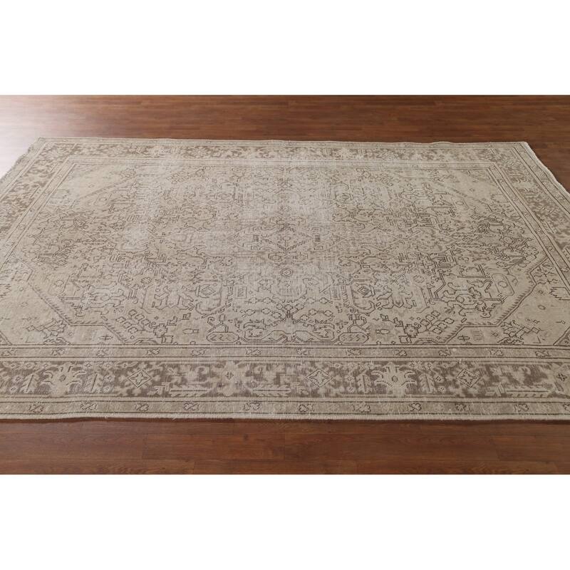 Distressed Tabriz Persian Antique Area Rug Hand-Knotted Wool Carpet - 6'6" x 9'6"