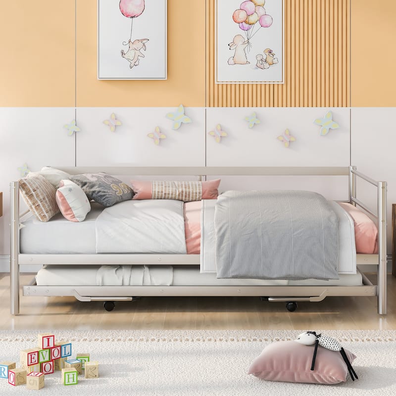 Twin Size Metal Daybed with Adjustable Trundle