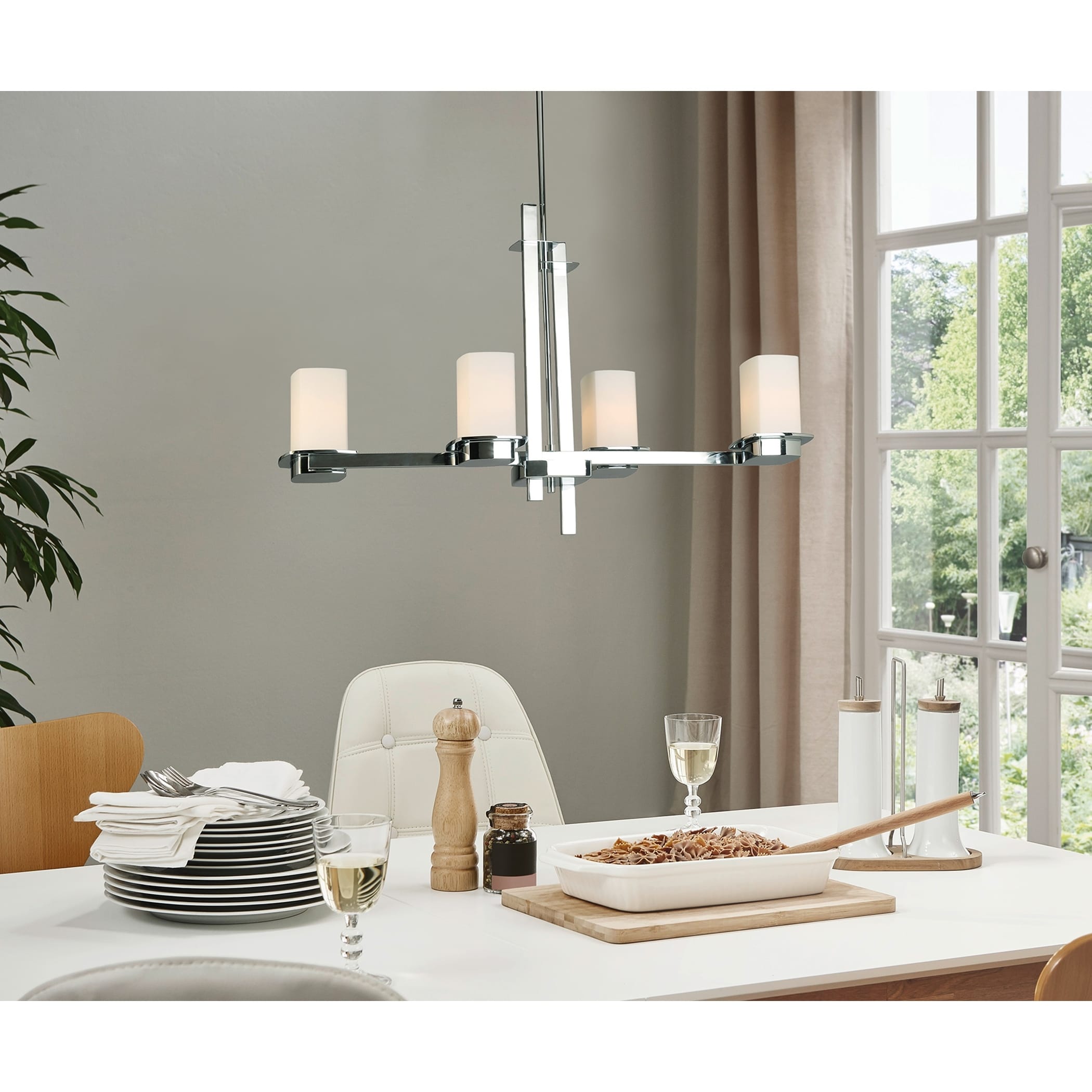 Eglo Vlacker 4 Light Linear Pendant w Chrome Finish Frosted