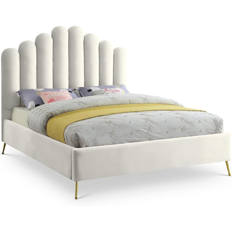 52 in.H Beige Wood Frame Queen Size Panel Bed with Velvet Upholstery Material and Bed Frame Mounted