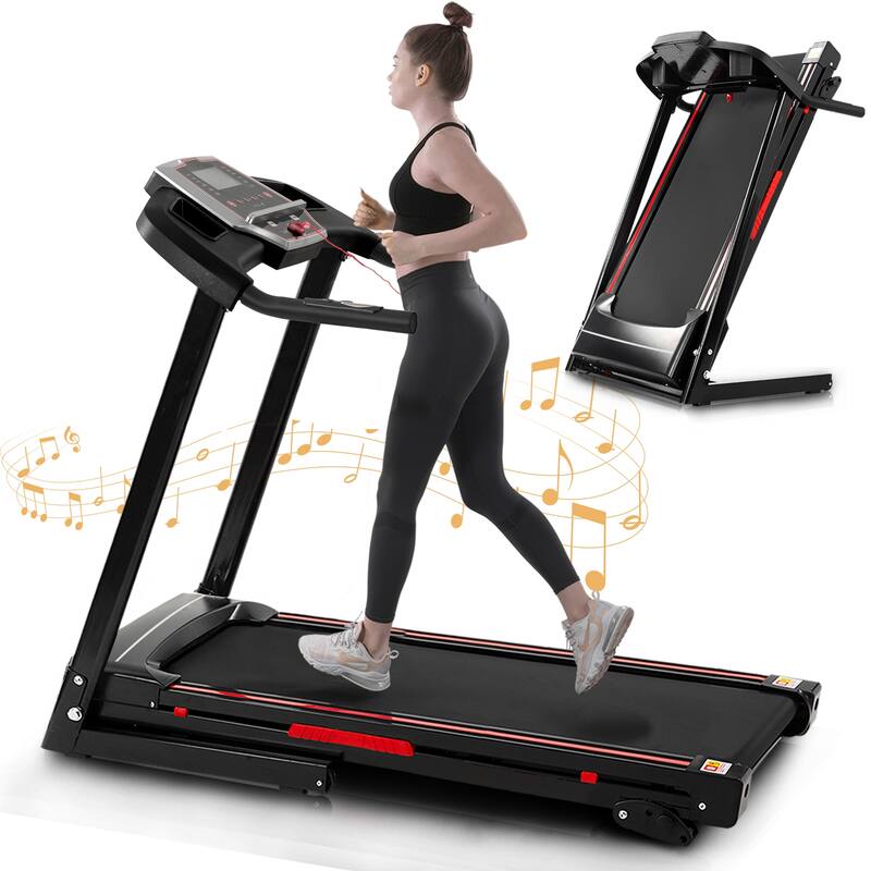 3.5HP Electric Treadmill 3 Incline Folding Treadmills with 12 Programs, LED Console, APP, Portable Home Running Machine - Black