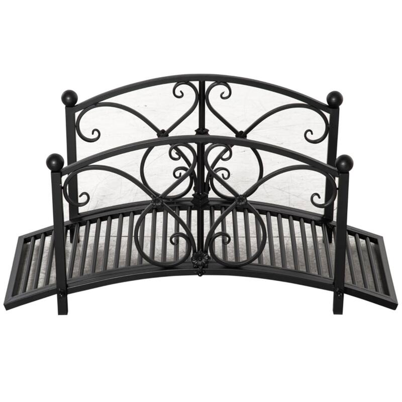 Vintage Style Decorative Steel Garden Bridge with Floral Motifs and Safety Side Rails for Outdoor Pond Stream
