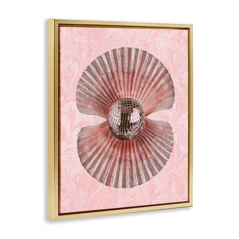 Stupell Disco Ball Clam Pearl Framed Floater Canvas Wall Art Design By Lil' Rue