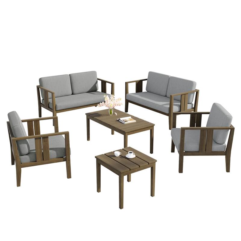 Teak Wood 6-Piece Outdoor Conversation Set with Table