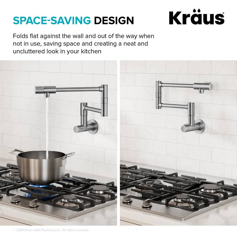 KRAUS Bolden 2 Handle Wall Mount Pot Filler Faucet w/ Retractable Arm