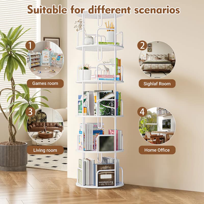 Rotating Bookshelf Tower 5 Tier, Spinning Bookcase, Vertical Turning Round storage Bookshelf