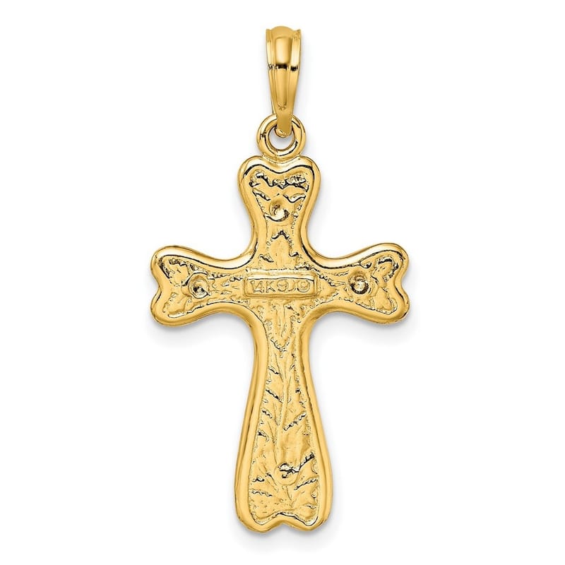 Curata 14k Yellow Gold Textured Heart Endcaps Cross Necklace 19mm x 31.5mm