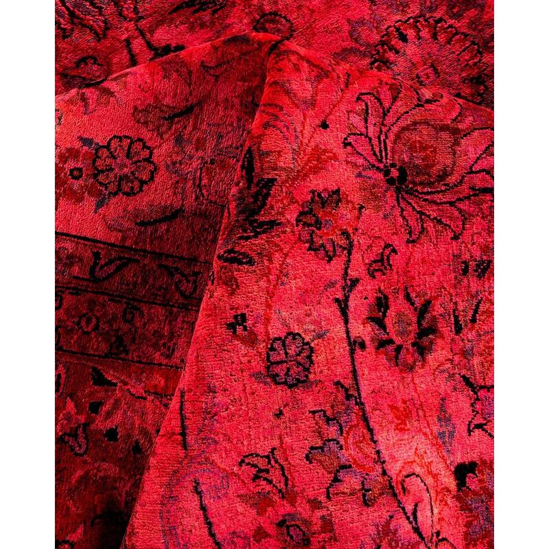 Overton Hand Knotted Wool Vintage Inspired Modern Contemporary Overdyed Pink Area Rug - 9' 3" x 11' 8"