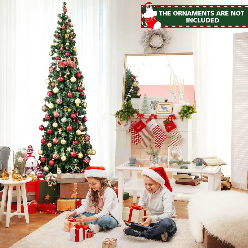 Costway 7ft Pre-lit PVC Artificial & Pine Needles Half Christmas Tree
