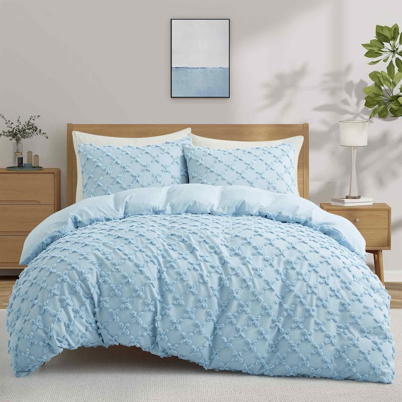 3 Piece Tufted Clipped Jacquard Geometric Oversized Duvet Cover Set