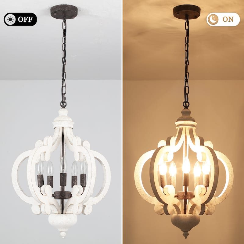 5-Light W17.71" x H78.74" Rustic Lantern Chandeliers for Dining Room