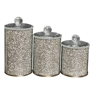 Ambrose Exquisite Three Glass Canister Set in Gift Box - L: 4" D x 8" H; M: 4" D x 7" H; S: 4" D x 5.5" H