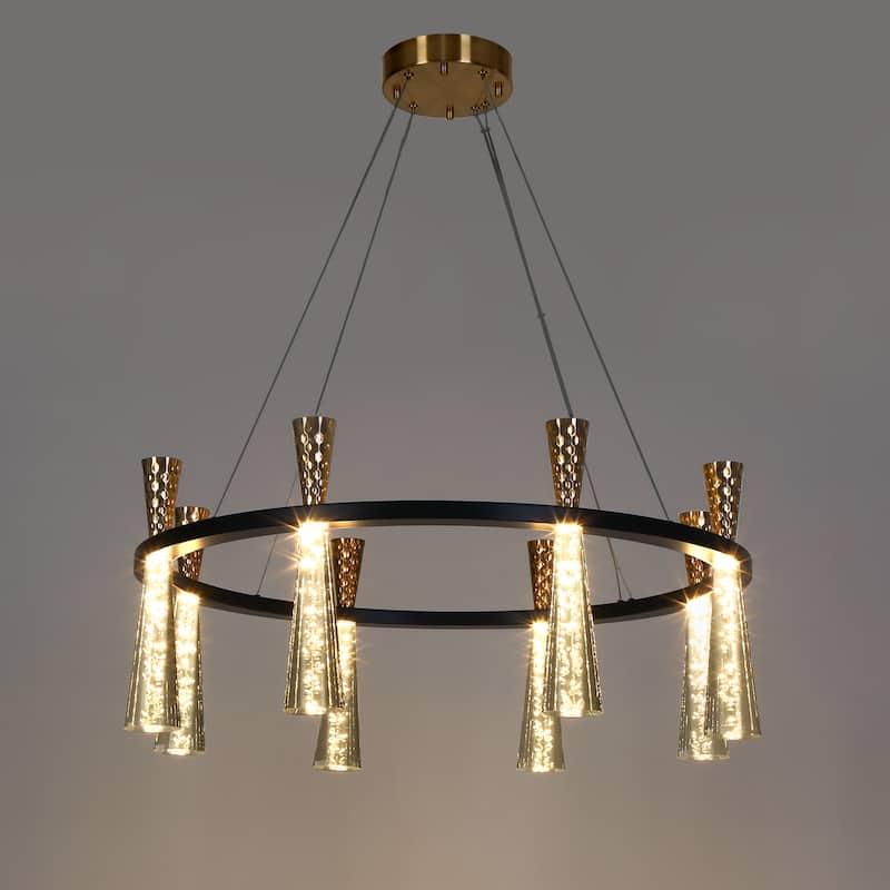 Mid-Century Modern 8-Light LED Wheel Chandelier for Dining Room - Dia. 32.7" x H 13.3"