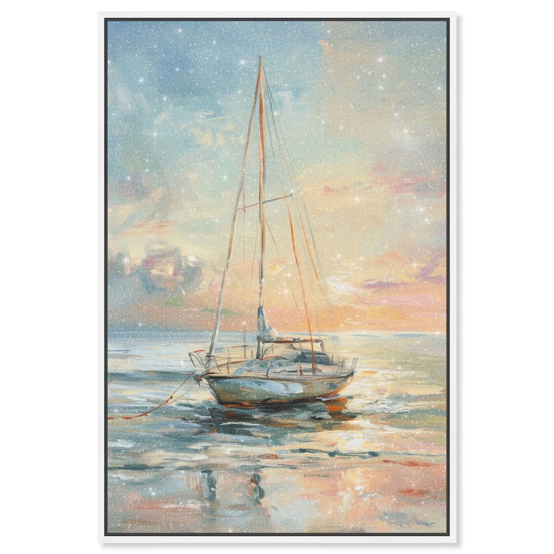 Art Remedy Boat On The Shore Framed Sailing 1 Piece Canvas Wall Art - 37 x 55 - White