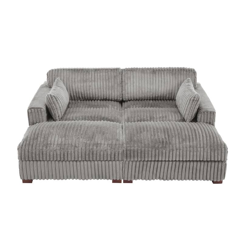 Modern Modular Flannel Fabric Upholstered Sectional Sofa with Square Arm