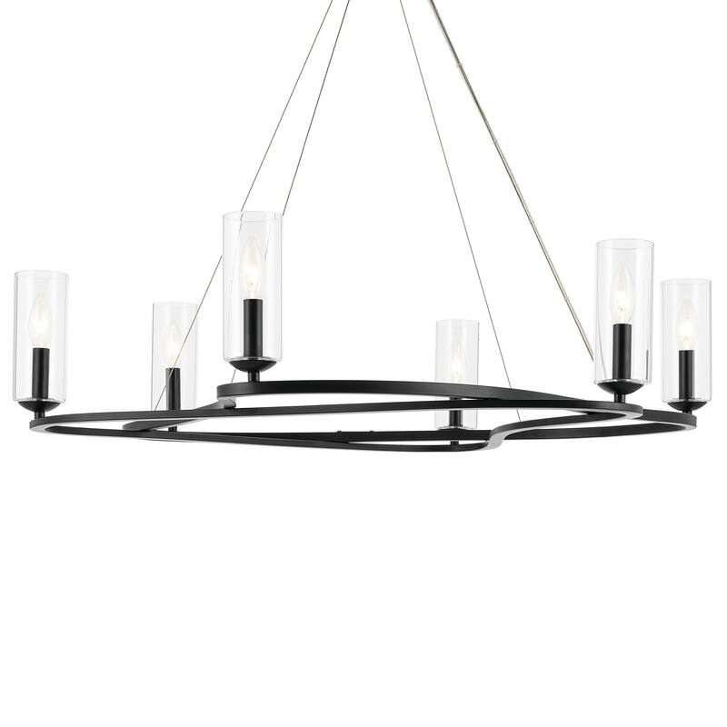 Harpin 37.75 Inch 6 Light Chandelier with Clear Glass in Black