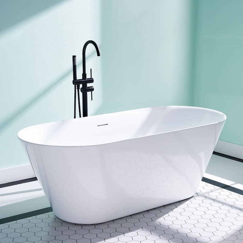 Glossy White Freestanding Soaking Bathtub, 100% Pure Virgin Acrylic with Drain And Overflow
