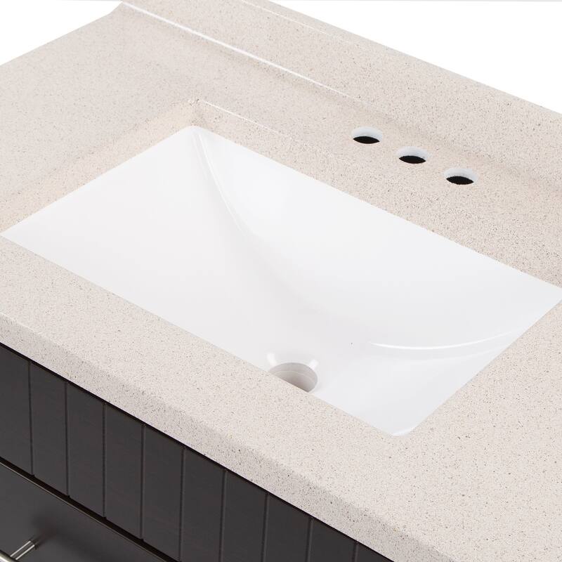 Brooksley Ebony Oak Bathroom Vanity With Drawer, Open Shelf, and Sink Top