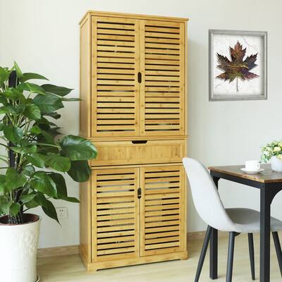 VEIKOUS 72 in. H Bamboo Kitchen Storage Pantry Cabinet Closet with Doors and Adjustable Shelves