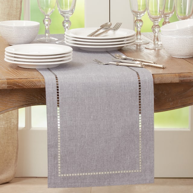 Table Runner with Laser-cut Hemstitch - Grey - 14"x120"