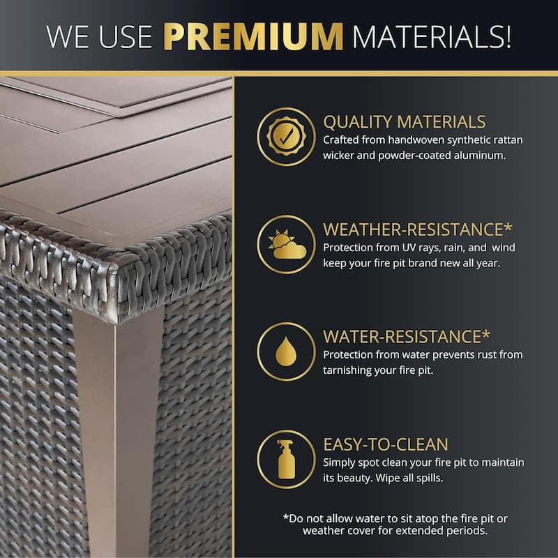 Kinger Home Ethan Rattan 42" Propane Gas Fire Pit Table Aluminum Frame