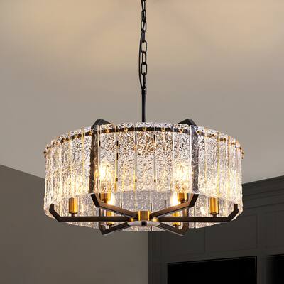 25" Modern Black Crystal Chandeliers, Round Pendant Light Fixture For Dining Room Bedroom-6-Light - 25.2''-6 Lights