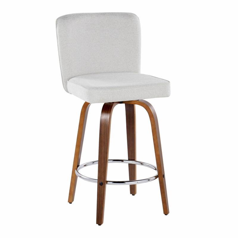 Porch & Den Holden 26" Fixed-Height Upholstered Counter Stool with Bent Wood Legs & Round Footrest (Set of 2) - White Fabric